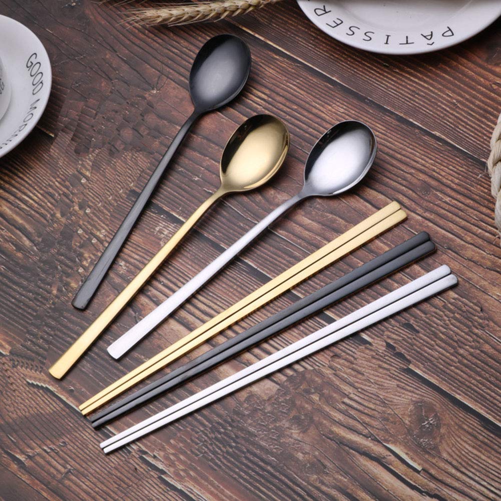 Bacchette piatte in acciaio inossidabile argento oro bacchette da cucina per barbecue giapponesi coreane