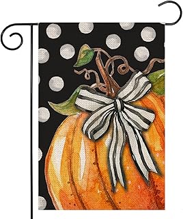 EKOREST Fall Garden Flag 12x18 Inch Double Sided,Seasonal Pumpkin with Bowknot White Dots Small Yard Flags for Outdoor,Seasonal Decor for Autumn Thanksgiving Day Farmhouse Outside Holiday