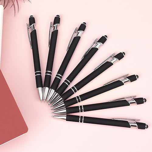 Miniatura 6 de Bribobo Paquete de 8 bolígrafos negros 2 en 1, lápiz capacitivo de metal retráctil con punta para pantallas táctiles, tinta negra de 0.039 pulgadas
