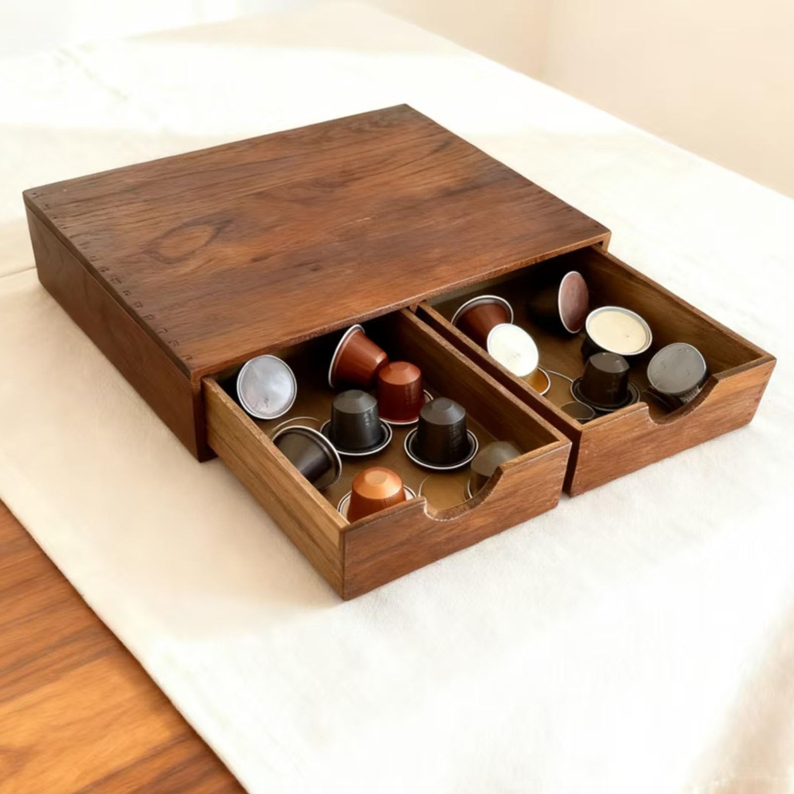 banapoy Cassetto per Capsule caffè, Porta Capsule caffè Legno, Organizer per Bustine tè, Supporto per Macchina con Cassetto per per Snack Caramelle tè per Piano Lavoro