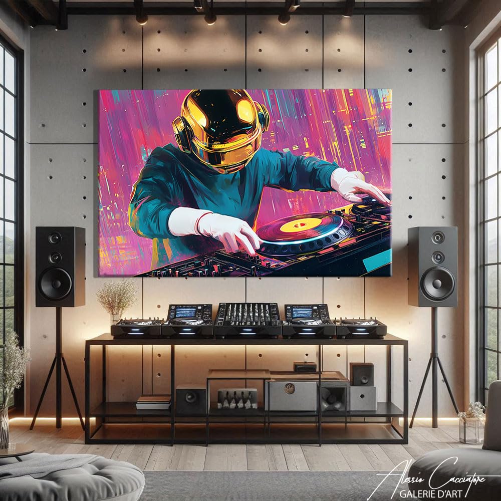 Alessio Cacciatore Quadro per DJ - Tela Musica - Stampa su tela Cyberpunk - Decorazione da parete - Pop Art Decorazione da parete - Idea regalo per la casa (120 x 80 cm)
