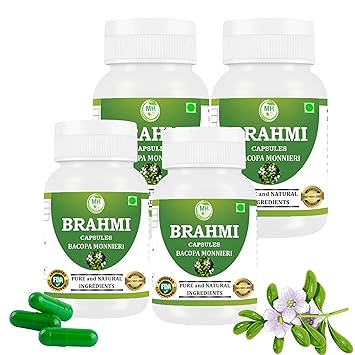 Brahmi Capsules 500 mg – 60 Veg Capsules x 4 Pack | Bacopa Monnieri Extract | Natural Herbal Supplement | Gluten-Free | Vegan-Friendly (morsan healthcare)
