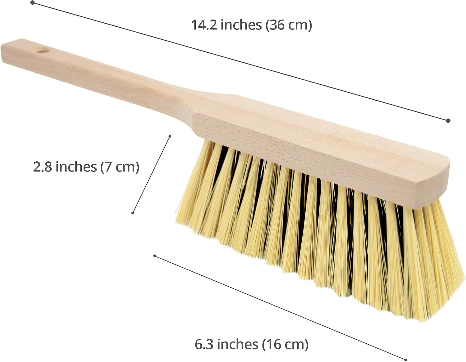 Cleaning Brush, 14.2'' Hand Broom with Medium-Soft Bristles, Wooden Handle, Multi-Purpose Dusting Brush for Home and Professional Use