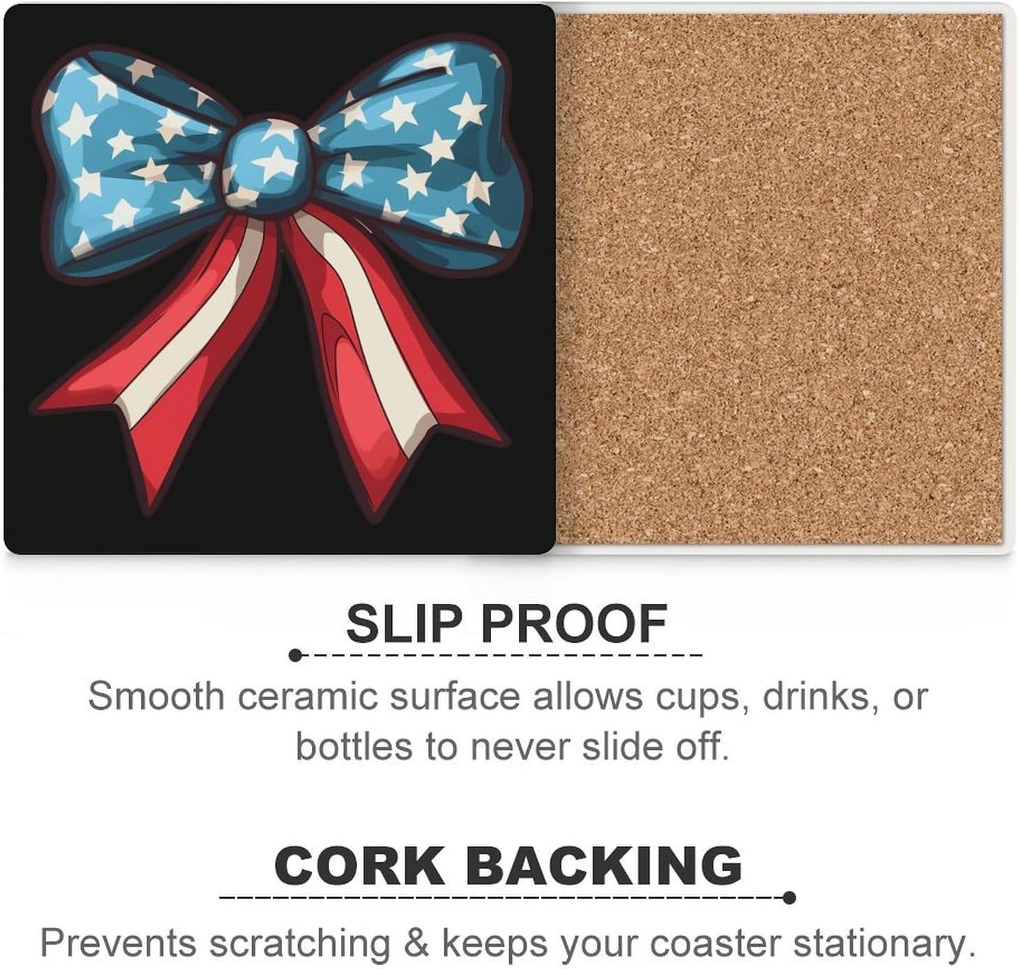 Bow US Flag Ceramic Coasters Square Drinks Coaster Coffee Table Decor Table Coaster for Home Bar