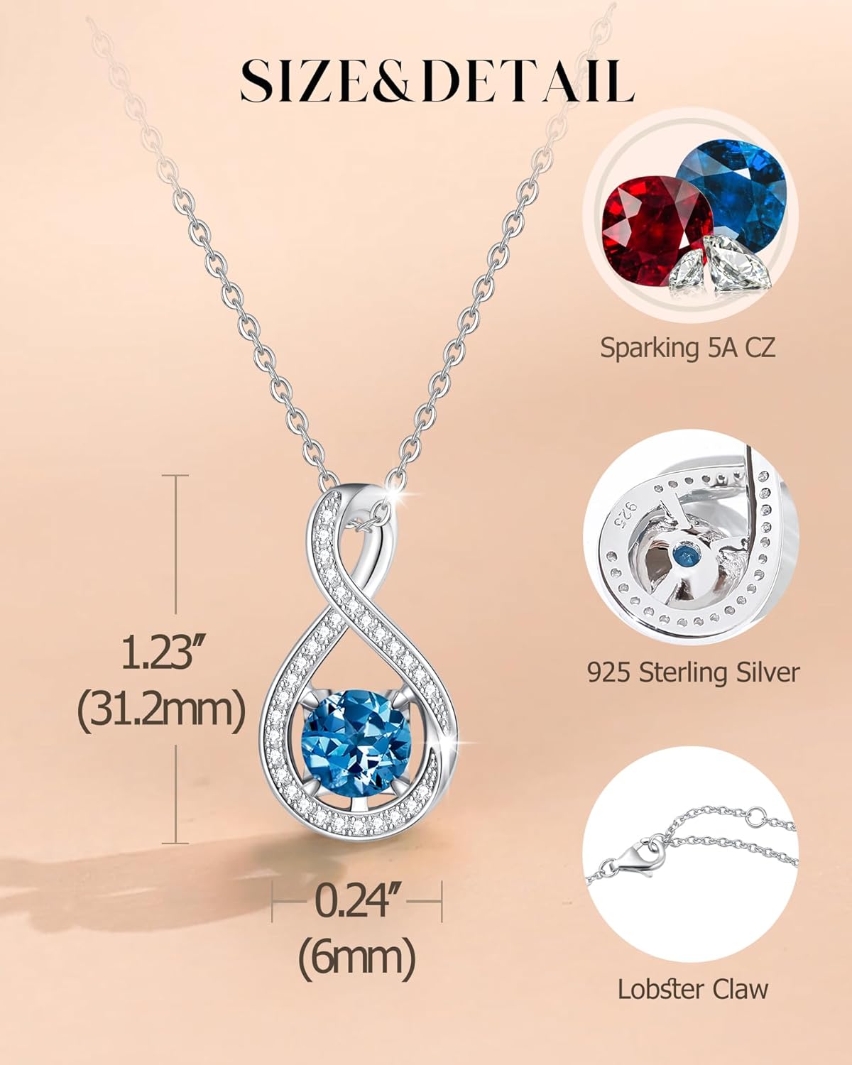 FANCIME Birthstone Necklaces for Women Fine Jewelry Sterling Silver Infinity Pendant Anniversary Birthday Mothers Day Gifts for Her Women Wife Mom Lady Daughter, Chain 16"+2" Extend - Image 4