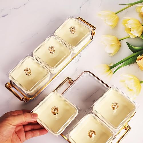 Miniatura 5 de Creativity Home Bandeja de porcelana para servir nueces y dulces, cuenco para aperitivos de fiesta, cuenco para dulces con bandeja de tapa acrílica,