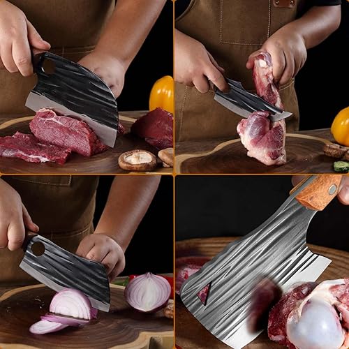 Miniatura 3 de Juego de cuchillos de chef de carnicero con bolsa, cuchillo de carne de acero de alto carbono para procesamiento de corte de carne, cuchillos de
