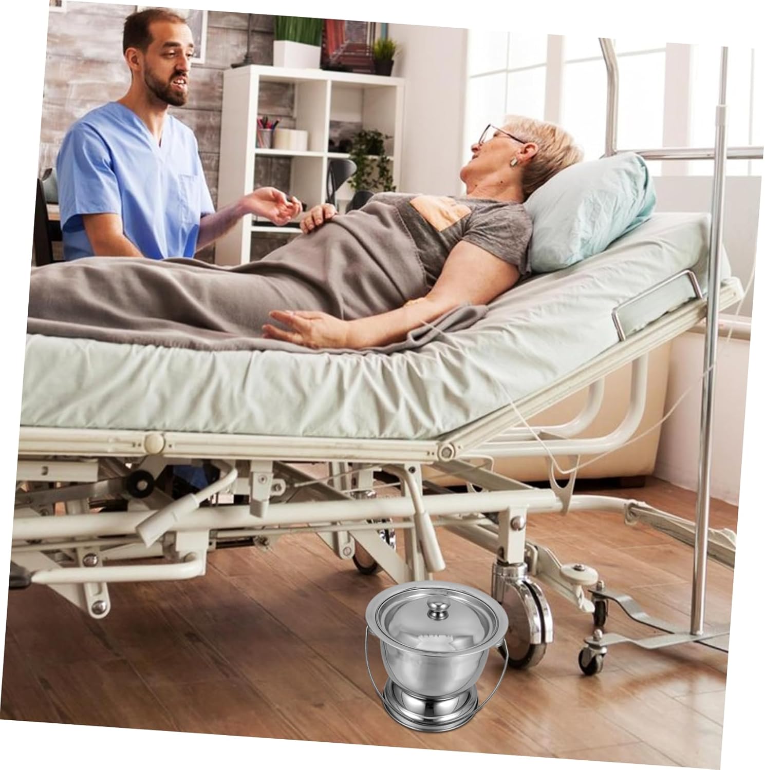 Mikinona Stainless Steel Bedside Commode Bucket with Lid Portable Urinal for Adults and Lightweight Easy to Clean Spittoon for Home Use and Travel Durable