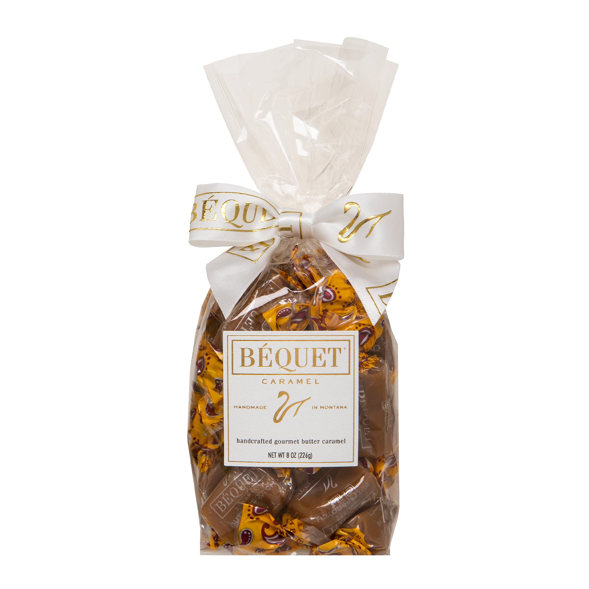 Béquet Caramel - Butterscotch Gourmet Candy - Candy Individually Wrapped - Made in Montana - Kosher (Star D) and Gluten Free - 8 Ounce Gift Bag