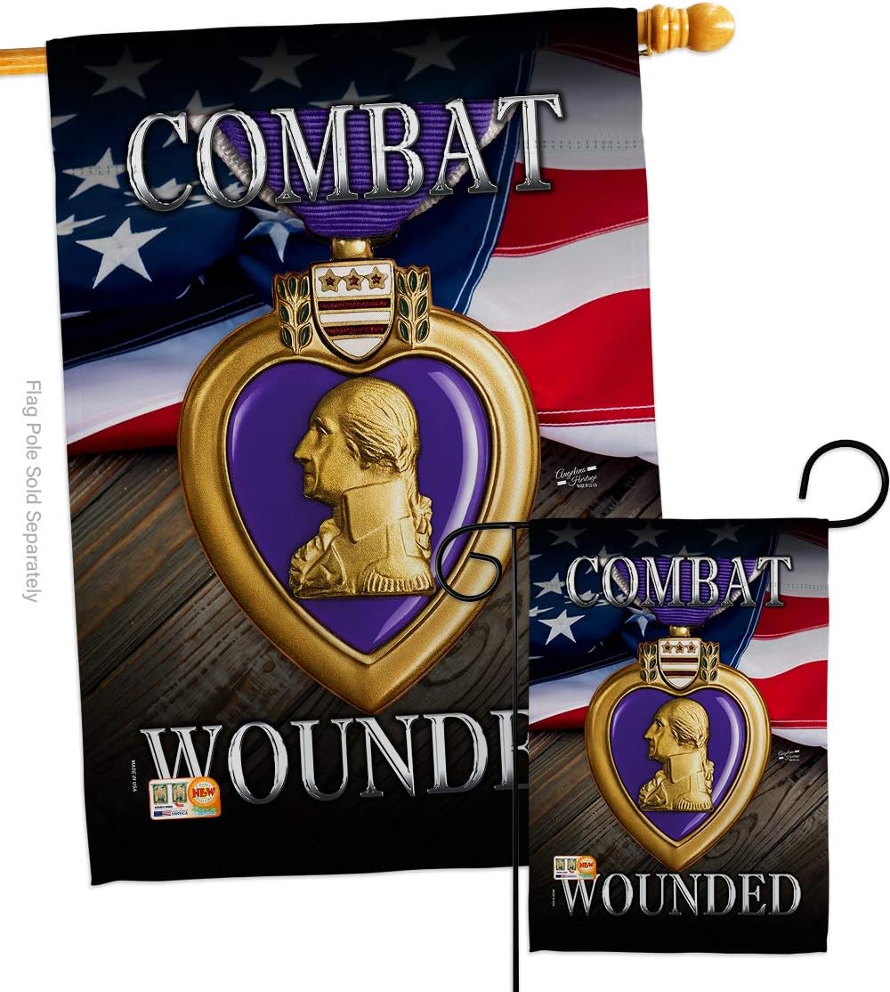 Purple Heart Combat Wounded Garden House Flags Set Armed Forces Military Service All Branches Support Honor United State American Veteran Official Small Gift Yard Banner Double-Sided 28 X 40
