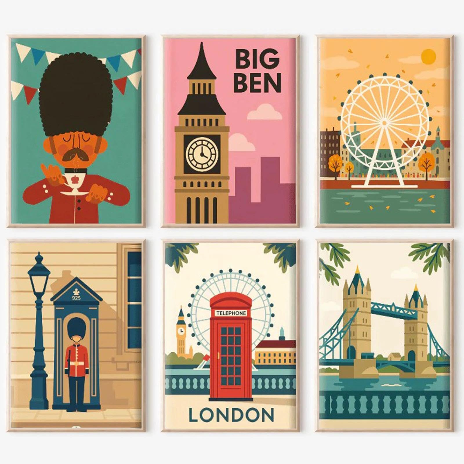 JATOK 6 Pcs Paint by Numbers for Adults Kits, London Scenery Painting Kits for Beginners on Canvas, Easy DIY Acrylic Pigment Drawing Paintwork for Home Wall Decor, 25x35cm/9.8x13.7in (Frameless)