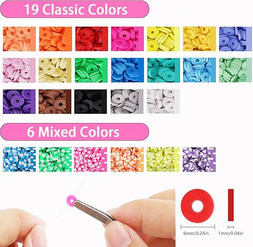 Miniatura 9 de LZOUOWO Juego de 7200 cuentas de arcilla Heishi planas para hacer pulseras, kit estético de 24 colores, cuentas de arcilla polimérica, fabricación