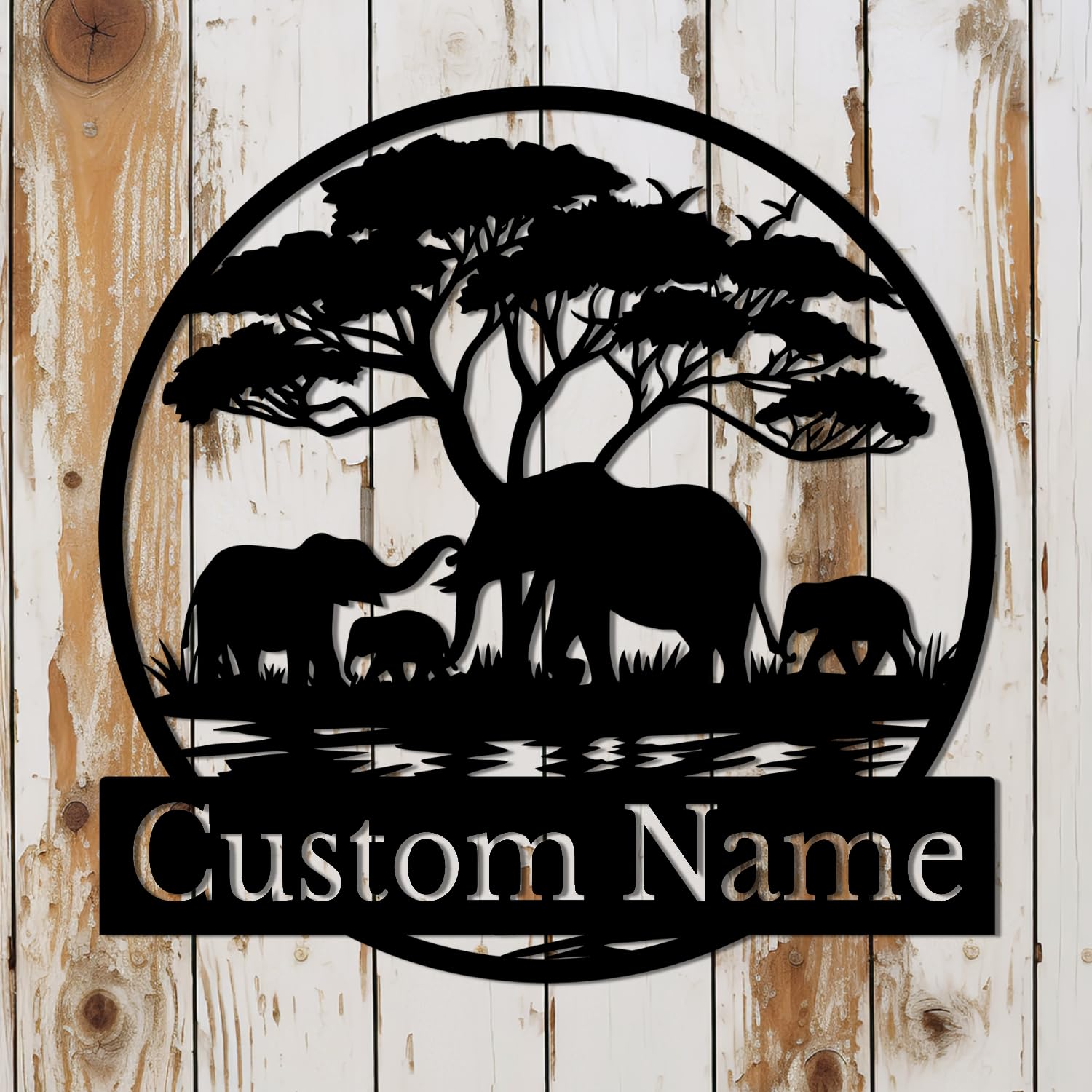 Houdoum Elephant H Personalized Custom Elephant Metal Wall Decorations, Personalized Elephant Name Signs, Gifts For Elephant Lovers, Animal Decorations (Elephant H)