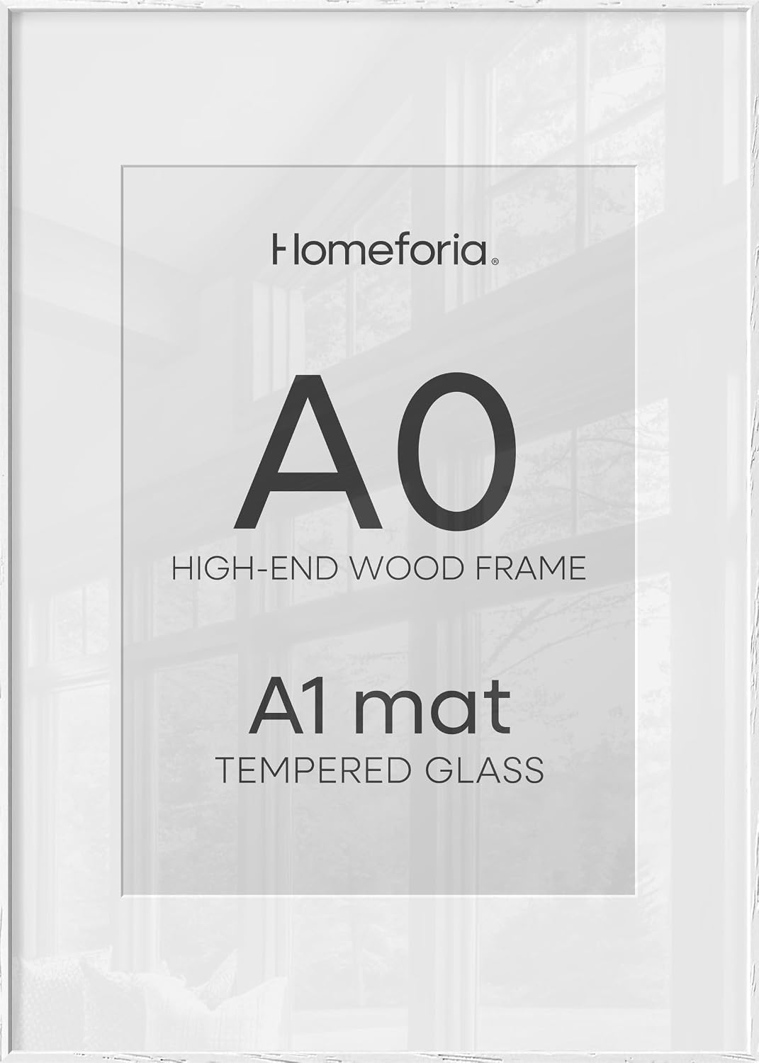 Homeforia A0 Frame White Wood, High End Oak 33.1 x 46.8 White Wooden Poster Frames Matted to 23.4 by 33.1 inches Photo, A0 Size Large Wood Picture Frame with Mat A1, Tempered Glass, Wall Kit, Set of 1