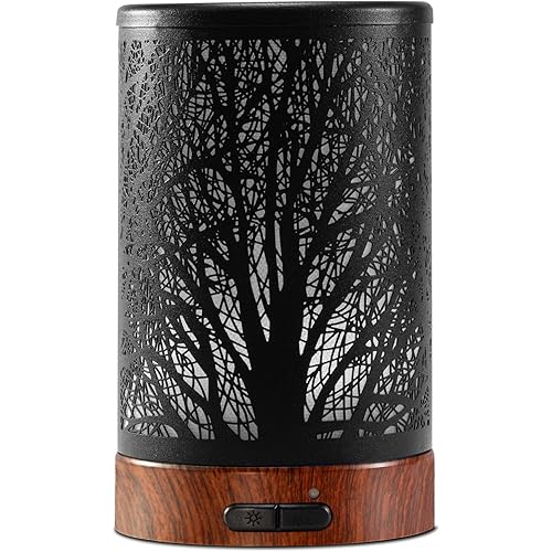 EQUSUPRO Essential Oil Diffuser 150ml Black Metal Aromatherapy Oil Diffuser Ultrasonic Cool Mist Diffuser with Auto Shut-Off Protection,7 Colors Changed LED for Home Office SPA Yoga