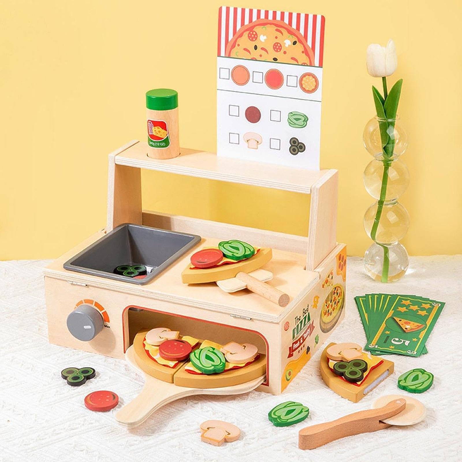 Fenteer Giocattolo di Pizza in Legno, Gioco di Ruolo, Giocattoli per Genitori E Bambini, Giochi per Le Vacanze