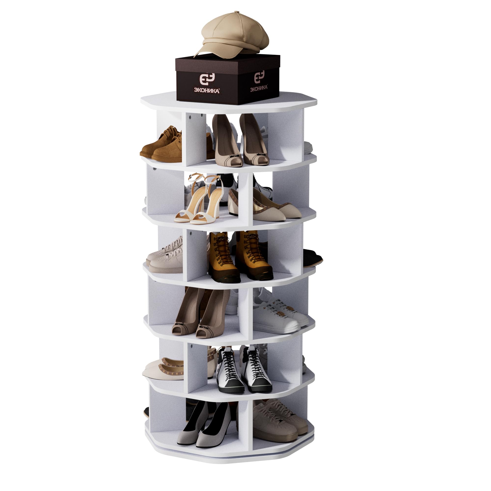 uyoyous 6 Tiers Rotating Shoe Rack Wood Spinning Shoe Display Lazy Susan 360°Rotating Original Shoe Storage Space Saving Round Carousel Shoes Closet Organization
