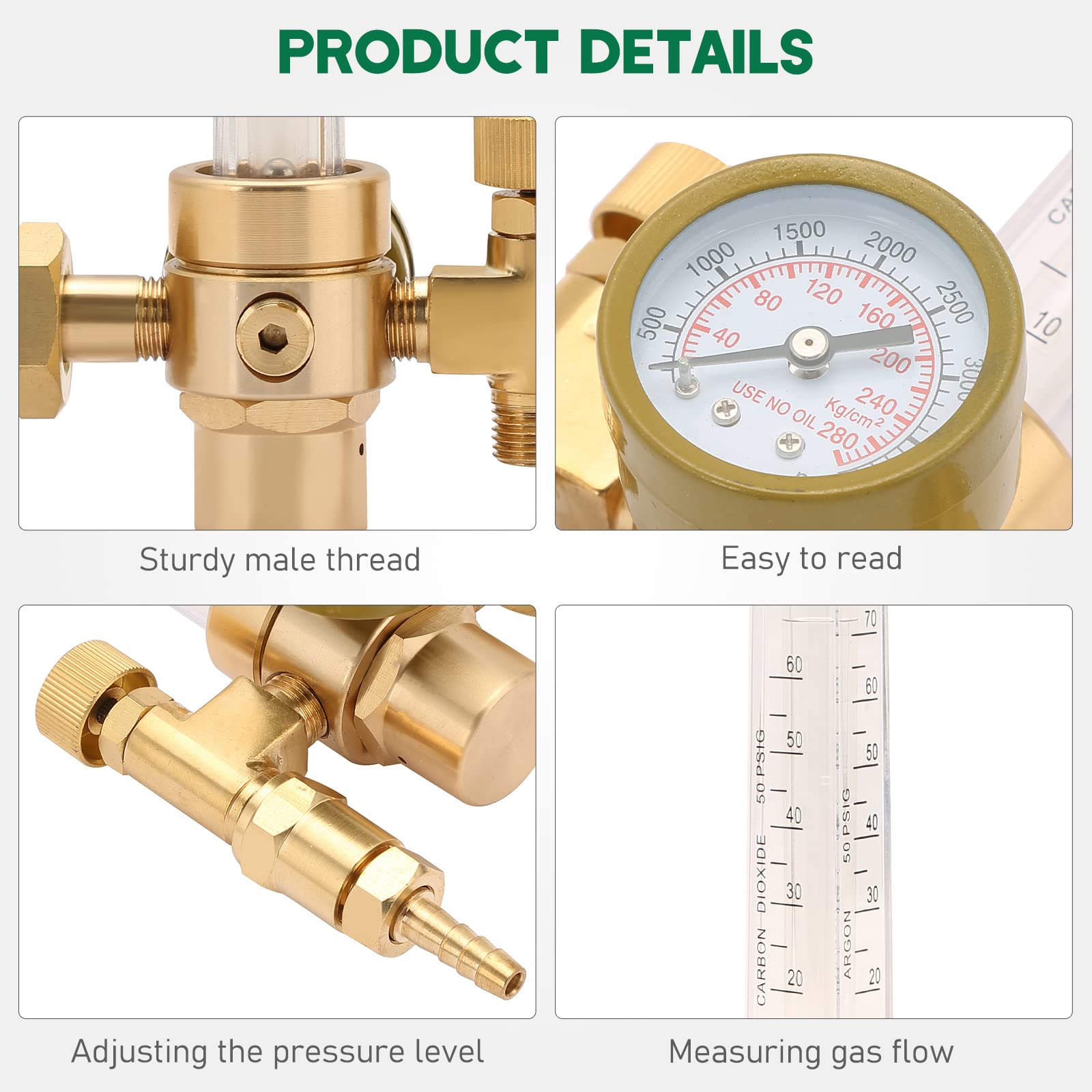 MEANLIN MEASURE Argon CO2-Regler – Gas-Durchflussmesser Für MIG/TIG-Schweißen, CGA580 Anschluss | 0–4500 PSI, 0–10 BAR