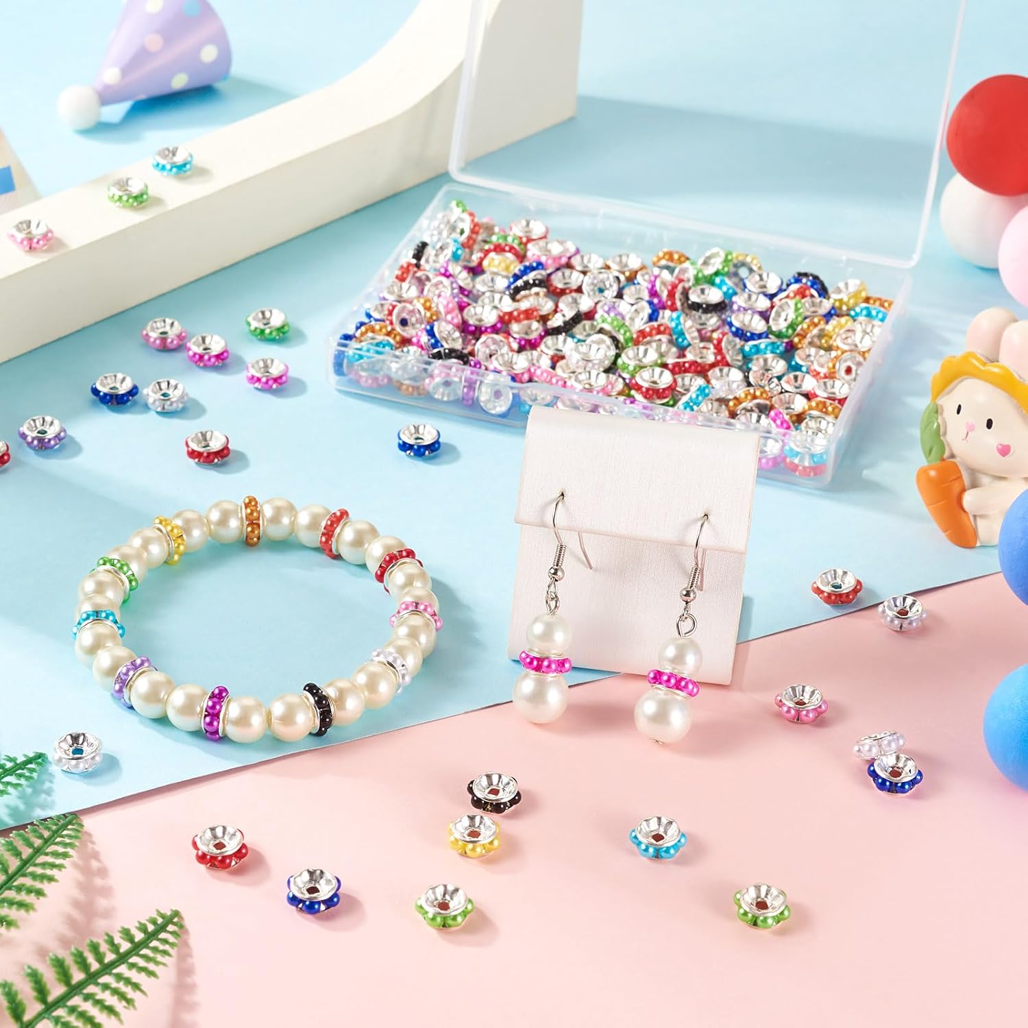 KISSITTY 200pcs Colorful Flat Round Jewelry Beads 10mm Brass Plastic Pearl Edges Shape Loose Spacer Beads Bulk for Bracelet Necklace Earring Jewelry Making Pens DIY Crafts Women Supplies Mixed Color - Image 2