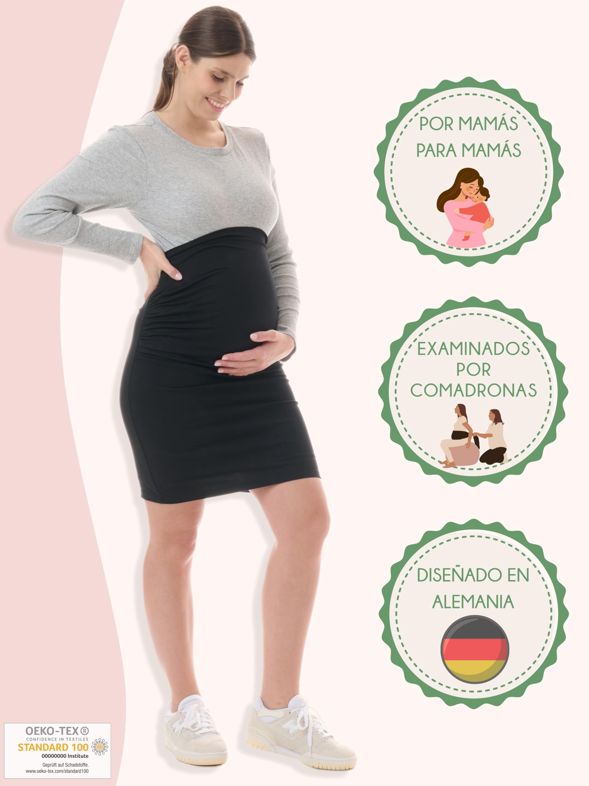 Herzmutter Falda premamá - Mini/Midi - Doble Capa de Vientre - Falda lápiz para el Embarazo - 6500_6600