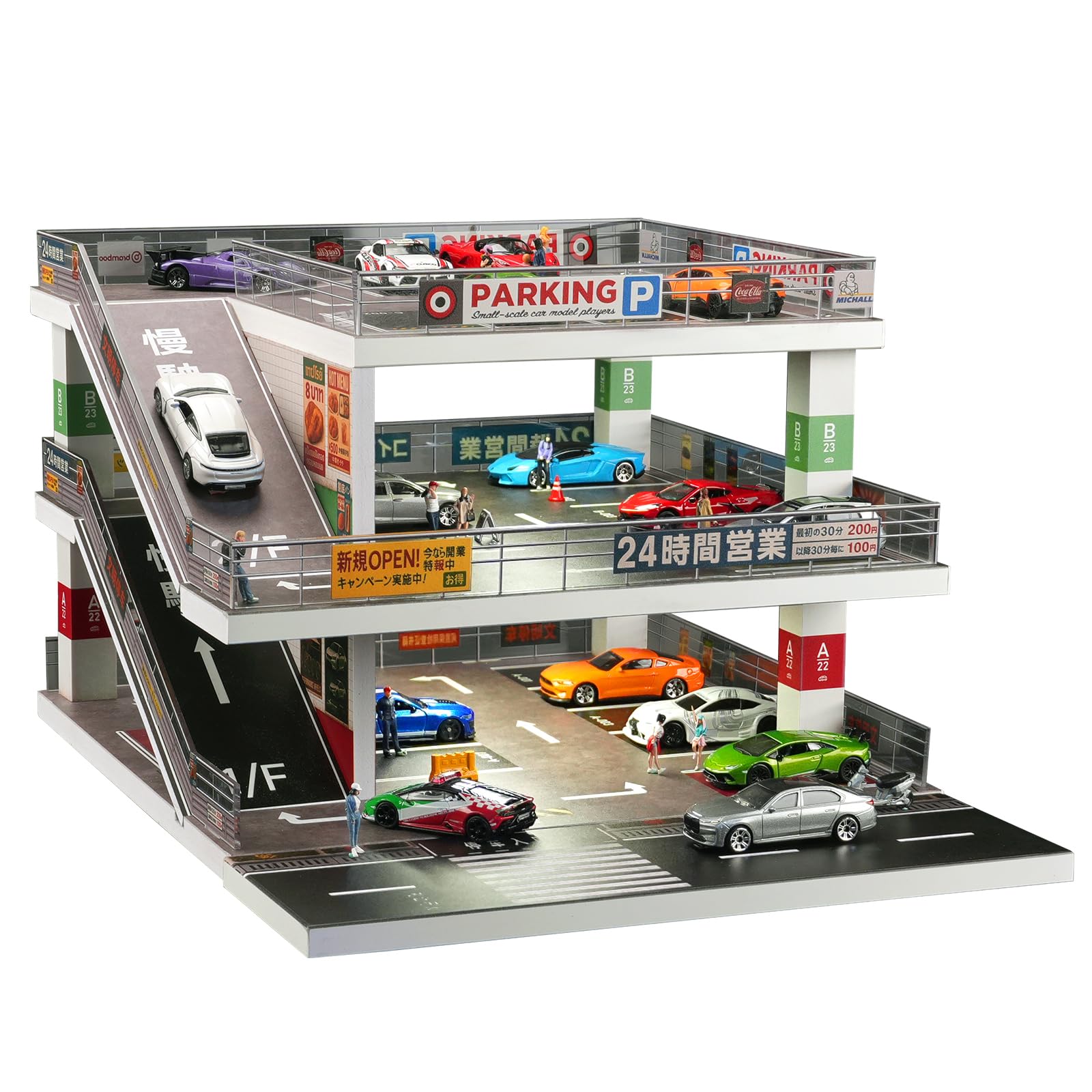 shoucangjia 1:64 Diorama LED Ramp Garage Display Case for Hot