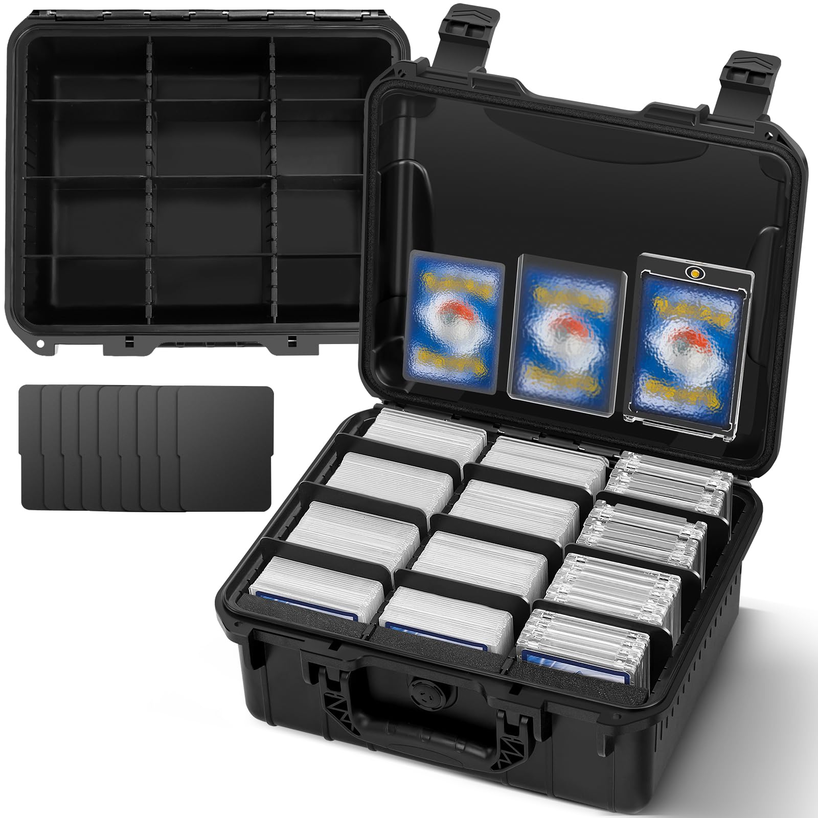 Madcat Black Toploader Storage Box For 3" X 4" 35Pt Rigid Card Holder,Also Fit Magnetic Card Holder.trading Card Storage Box With 9 Adjustable Dividers(Holds 300 Toploaders)