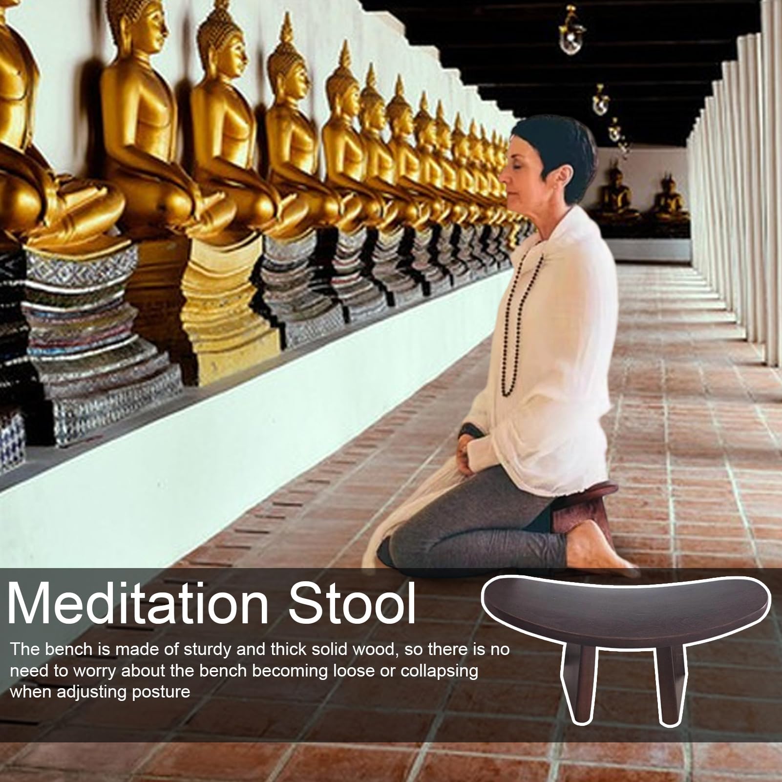 Taburete de meditación – Silla de oración para arrodillarse | Cómodo taburete de oración, silla de yoga, silla de rodillas, asiento versátil de madera para arrodillarse, prácticas de atención plena
