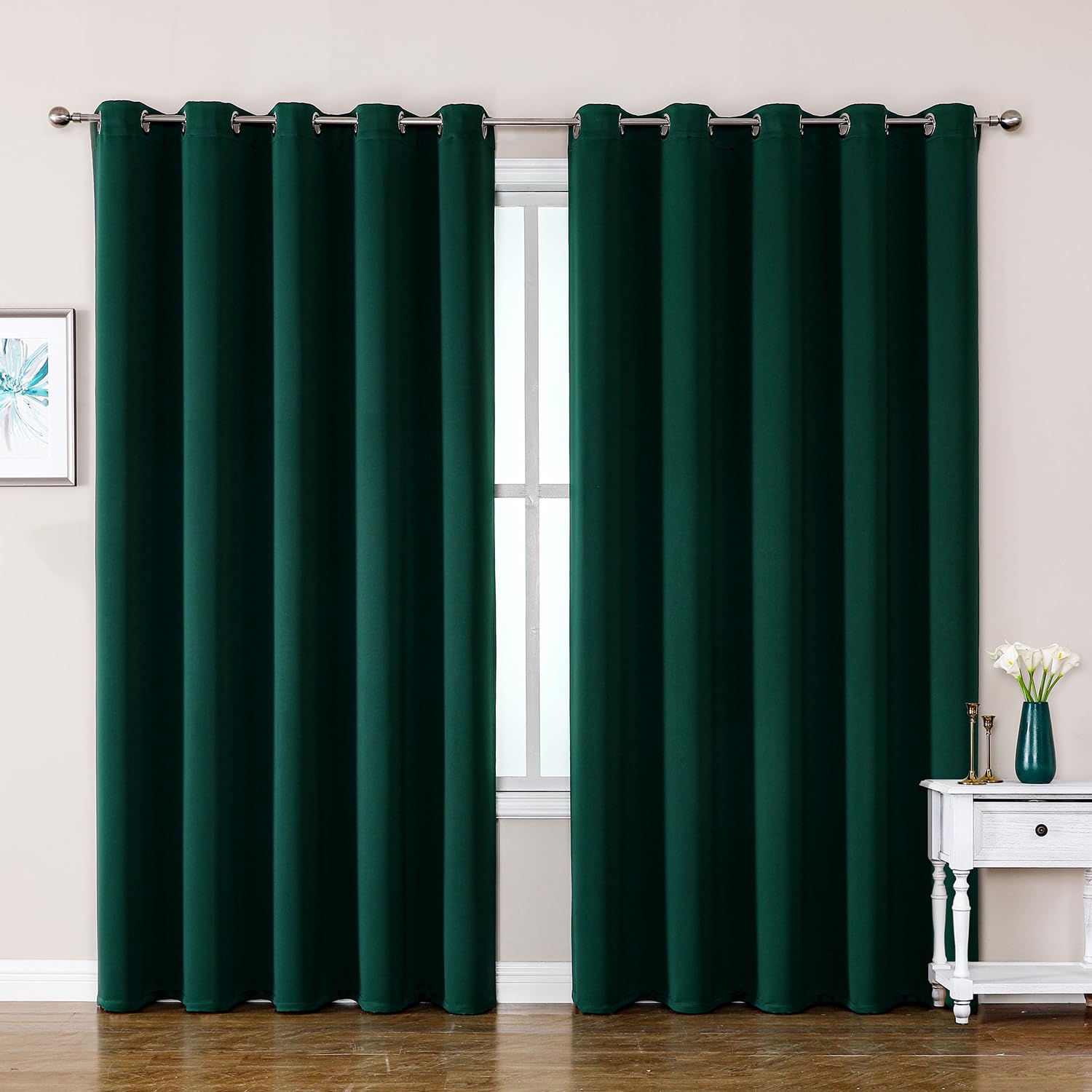 ChrisDowa Blackout Curtains for Bedroom and Living Room 70 Inches Wide | 2 Panels Set, Extra Wide, Thermal Insulated, Light Blocking, Grommet, Room Darkening, for Window, Forest Green, 70 x 84 Inch