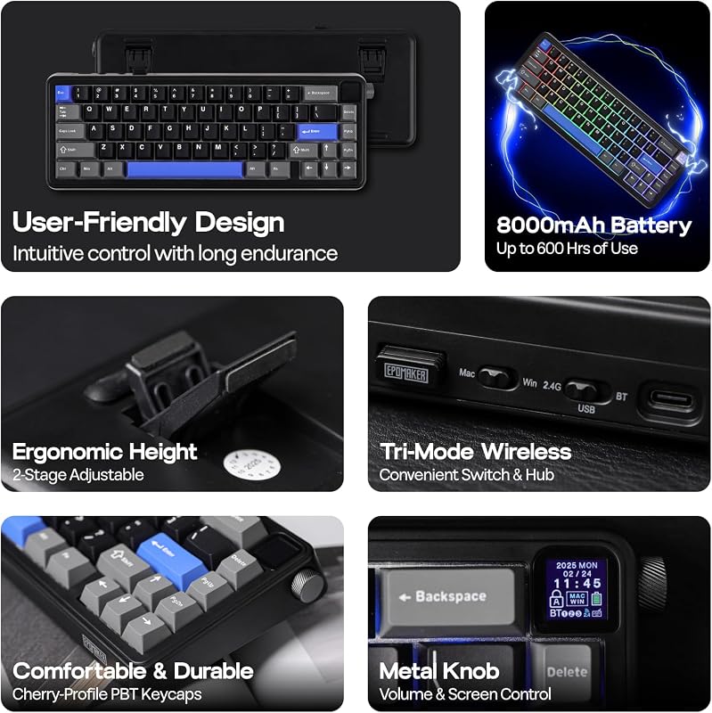 EPOMAKER HE65 Mag Wireless Mechanikus Billentyűzet Forgógombbal, RGB Háttérvilágítás, 8K Polling Rate, 8000 mAh Akkumulátor