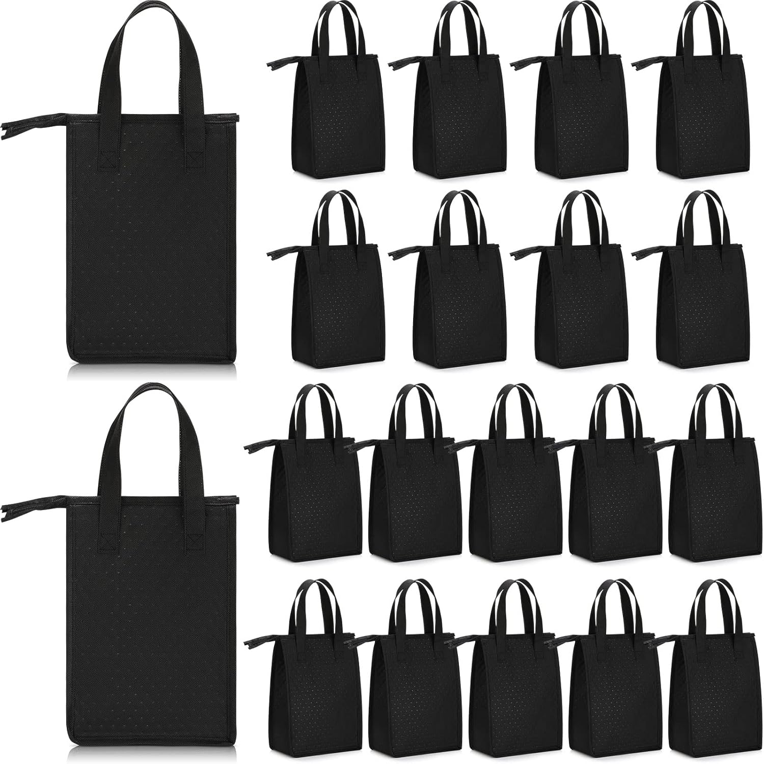 Abbylike 20 Pcs Insulated Lunch Bags Bulk Black Zipper Lunch Tote Bag 11.8 x 7.87 x