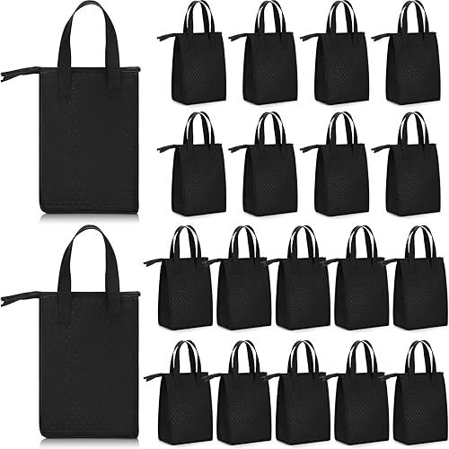 Miniatura 1 de Abbylike 20 bolsas de almuerzo aisladas a granel con cremallera negra de 11.8 x 7.87 x 4.72 pulgadas, bolsa térmica aislada para mujeres y hombres,