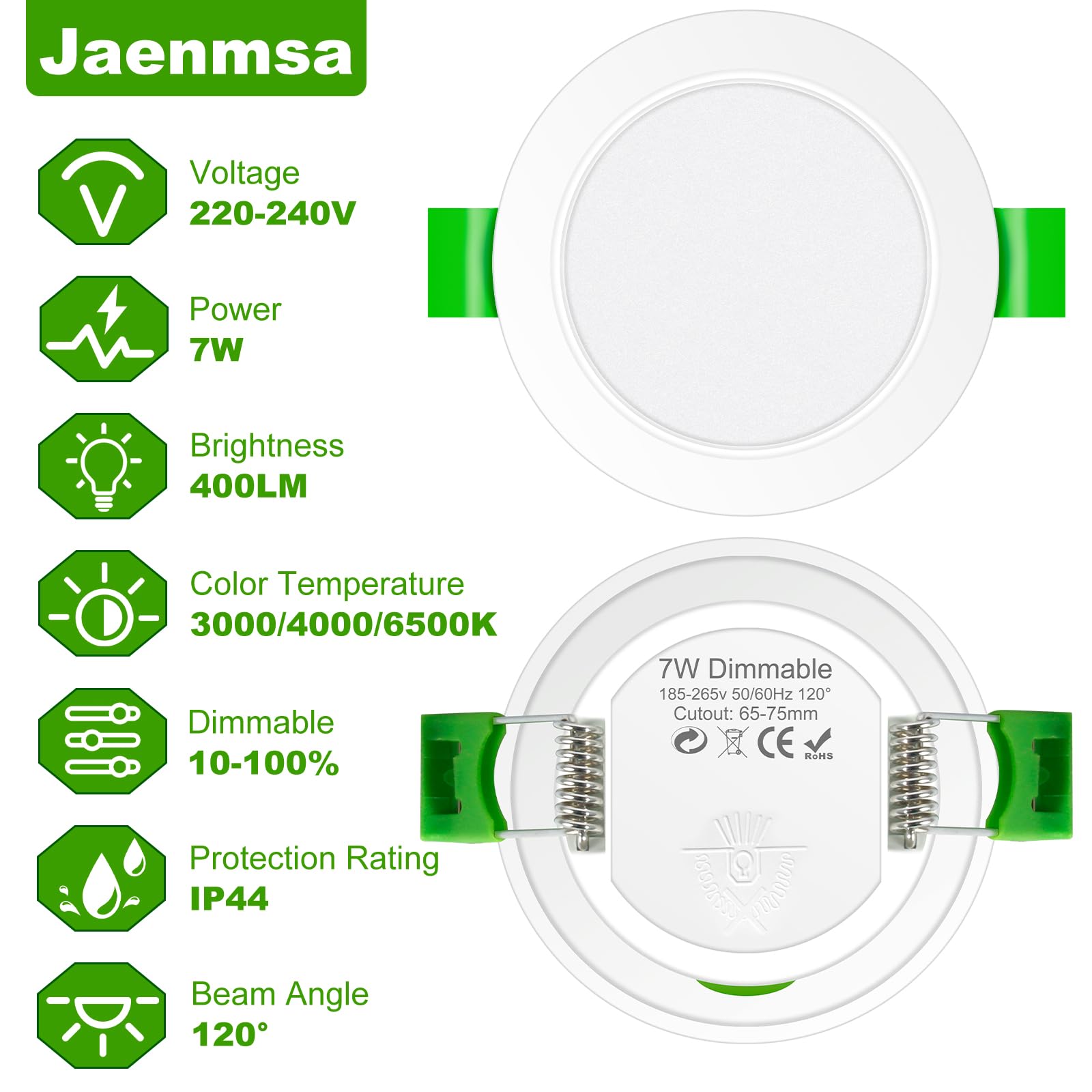 Focos LED Interior Techo 230V, 7W Ø 65-75 mm IP44, Regulables, Downlight Led Techo Empotrable Blanco Ccálido 3000K Blanco Neutro 4000K Blanco Frío 6500K，Ojos de Buey Led para Techo, 6er
