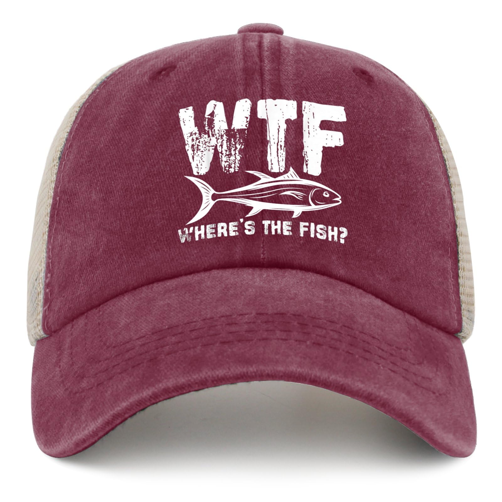 WTF Where's The Fish Trucker Hat Men Trendy Mesh Cap for Summer Deep Rose