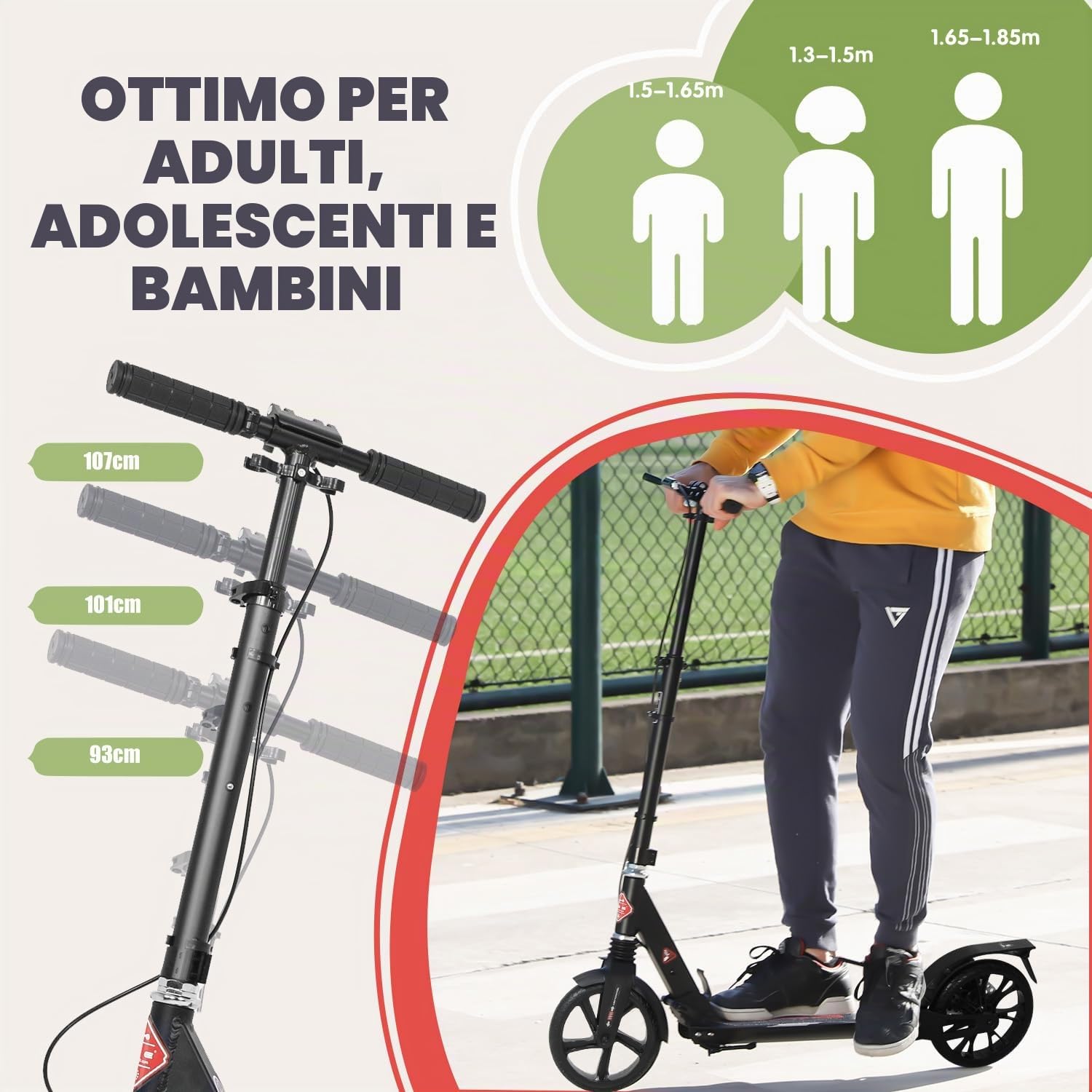 ISE Monopattino per Adulti e Bambini, Monopattino a Spinta Pieghevole Regolabile Scooter per Ragazzo Ragazza