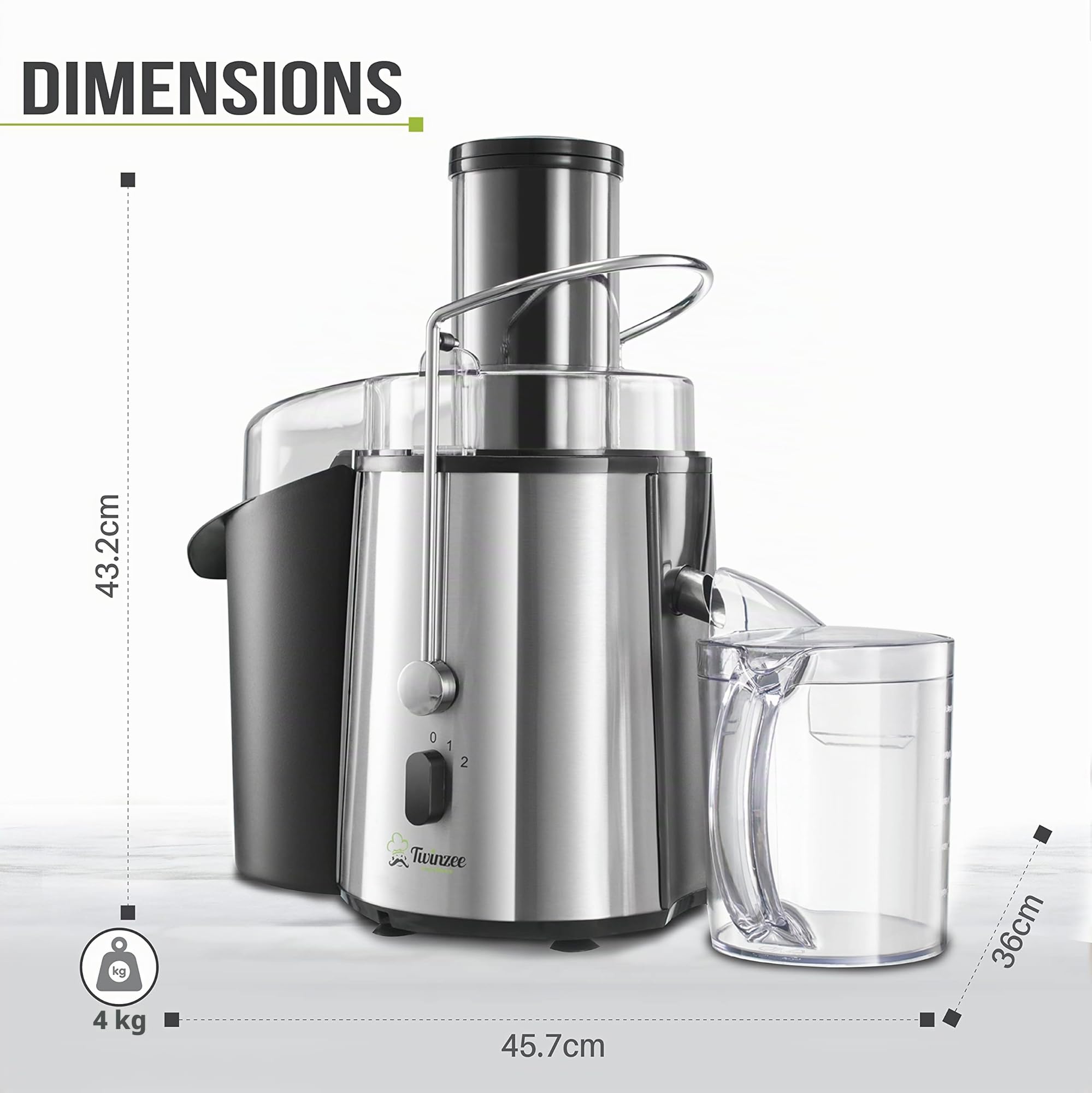 Twinzee Centrifugeuse Extracteur de Jus 850W, Large Bouche (75 mm) - Centrifugeuse Fruits et Legumes, Pieds Anti-Dérapants
