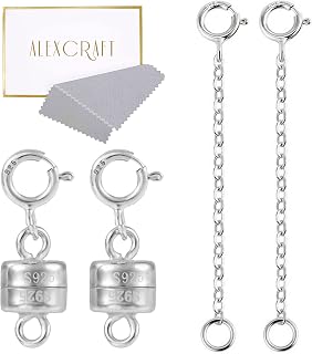 KISSPAT Sterling Silver Magnetic Necklace Clasps and Closures Set of 4 Sterling Silver Magnetic Clasps for Necklaces Jewelry Extenders