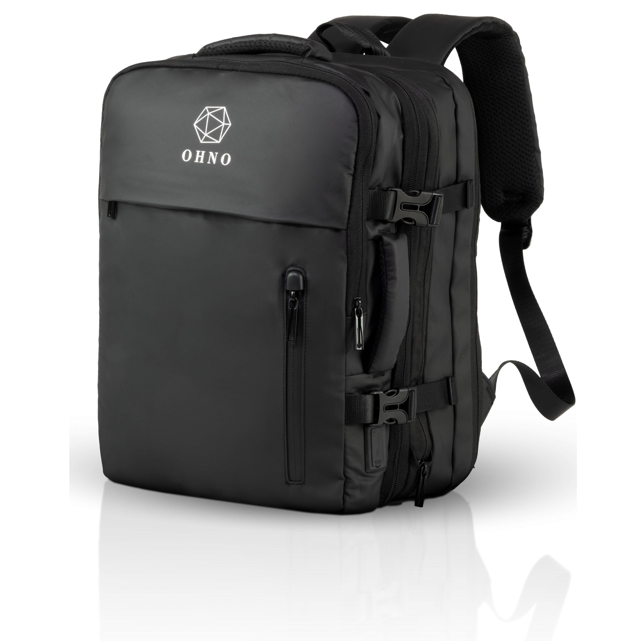 O H N O - Mochila de viaje Ryanair expandible impermeable y antirrobo - Mochila de viaje avión equipaje de mano con puerto USB y compartimento para PC - Mochilas para avión, trabajo y universidad,
