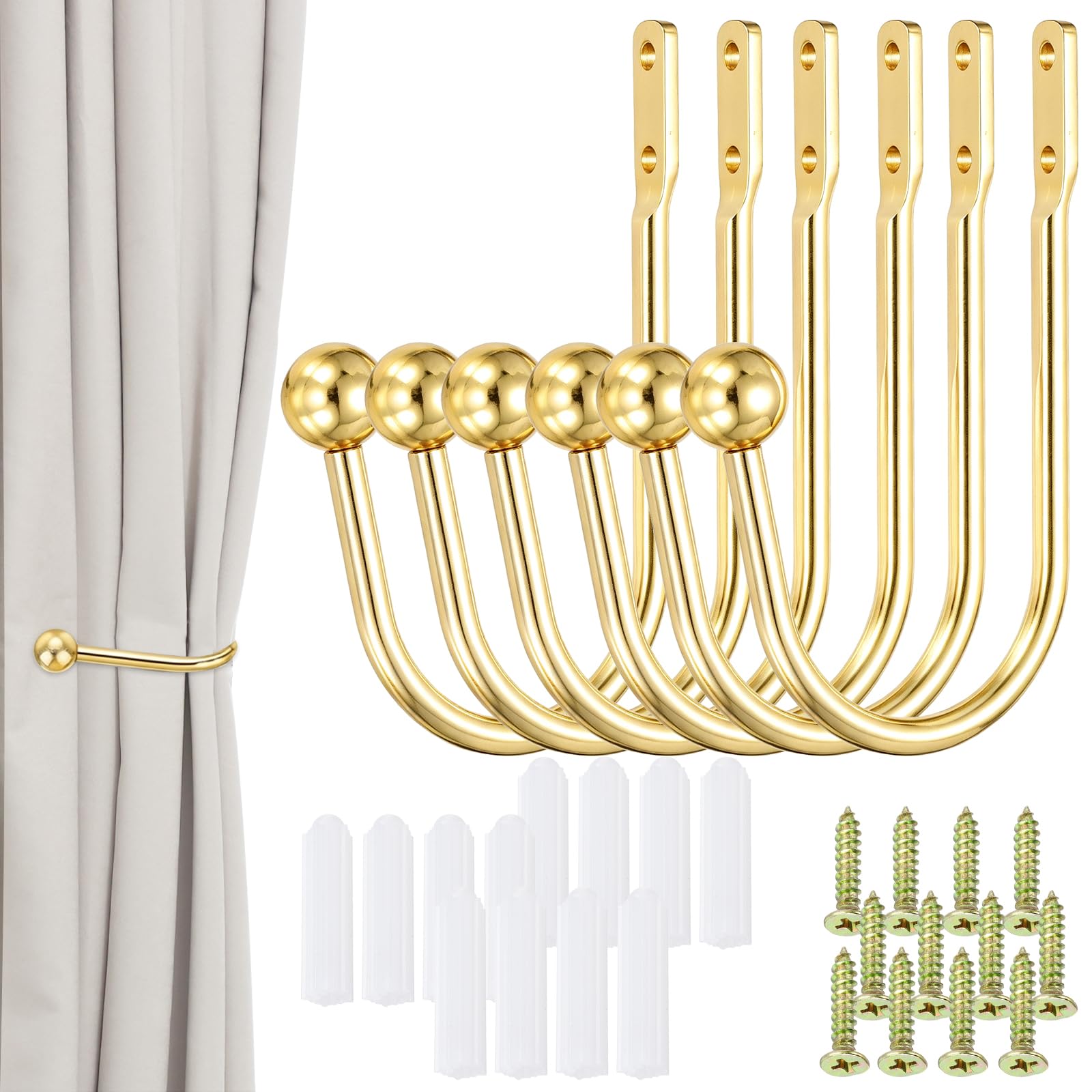 uxcell Lot de 6 embrasses de rideaux dorées en métal pour rideaux muraux