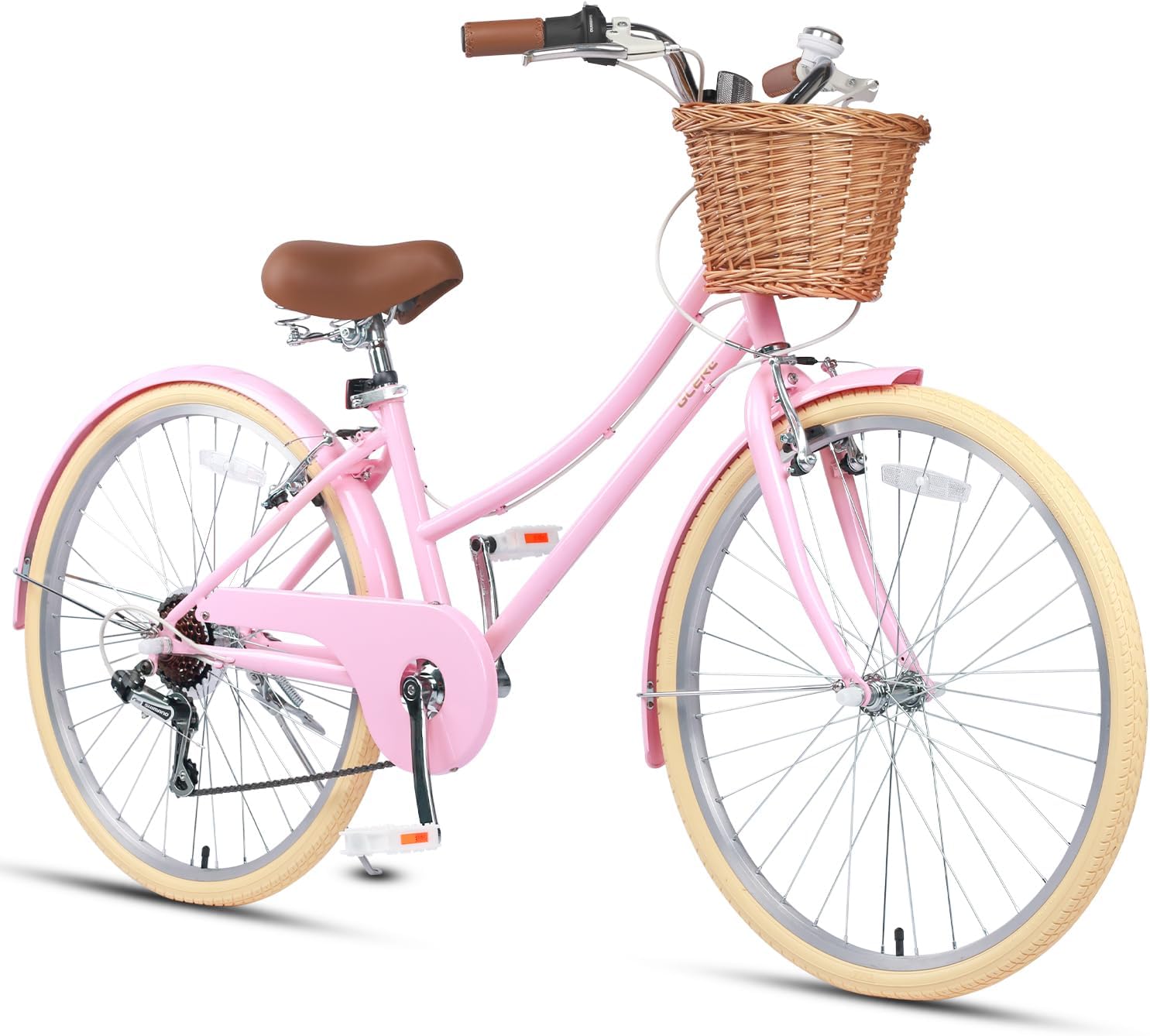 Glerc Missy 20 24 26 Inch Girls Bike Cruiser Hybrid 6-Speed City Bicycle for Women Ladies & Youth with Wicker Basket & Kickstand, Multiple Colors