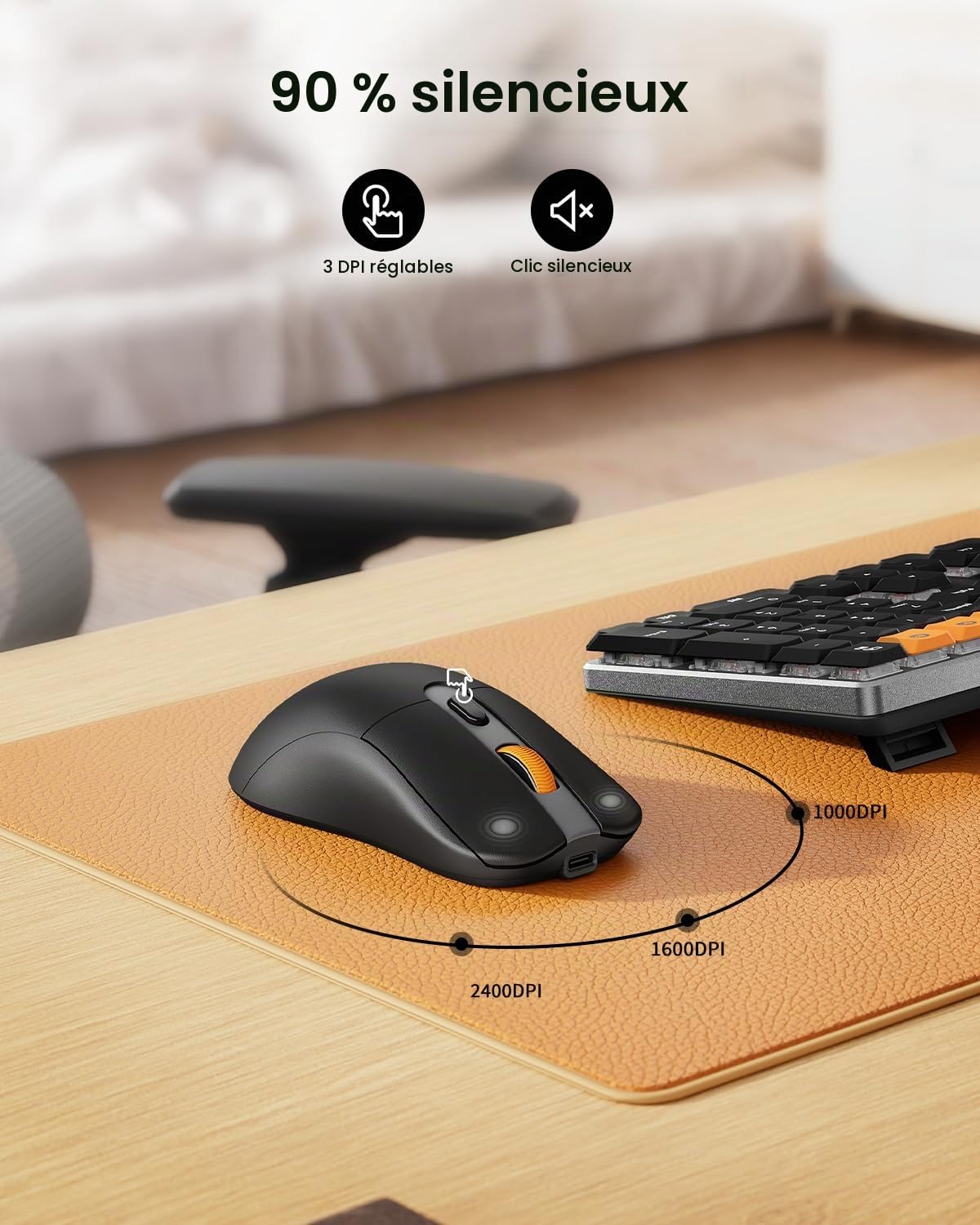 ProtoArc KM310 Kit Clavier et Souris mécaniques Double Mode 2,4 G+Bluetooth, QWERTY UK Layout – Noir