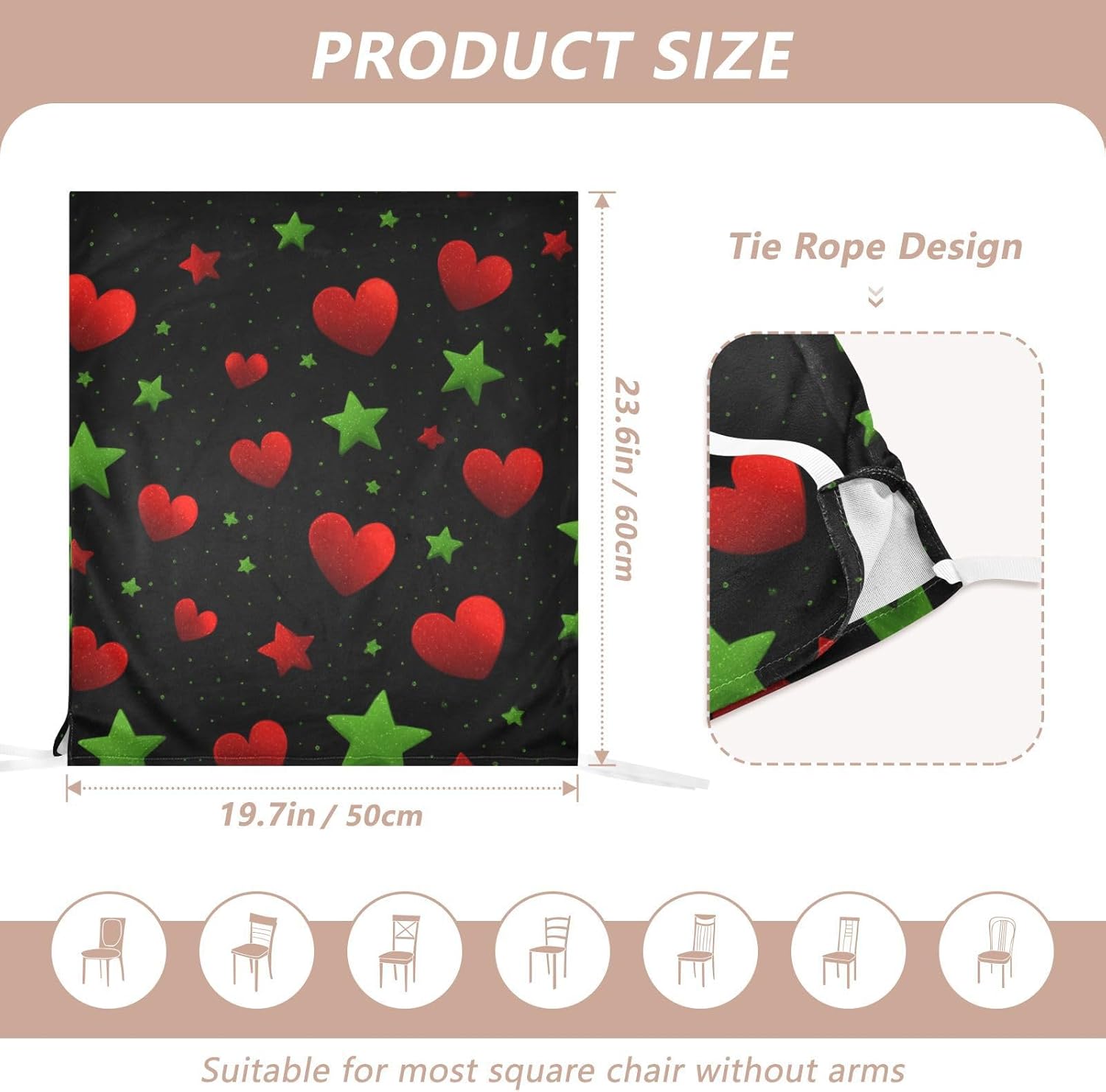 ALAZA Vintage Hearts Stars Chair Back Cover Set of 6, Washable Reusable Removable Chair Slipcovers Decorative Chair Cover for Home Kitchen Wedding Party