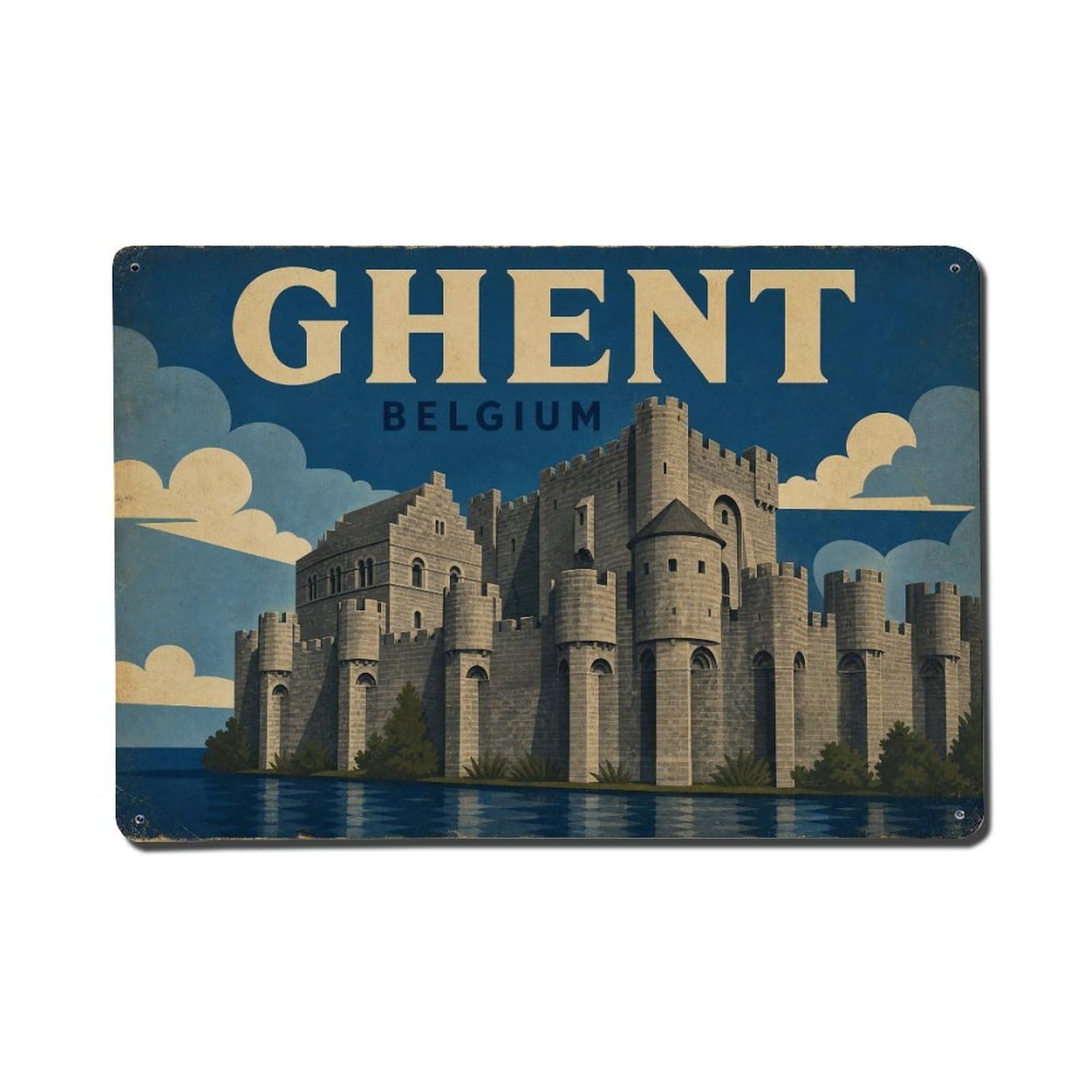 Retro Travel Belgium Ghent Metal Tin Sign