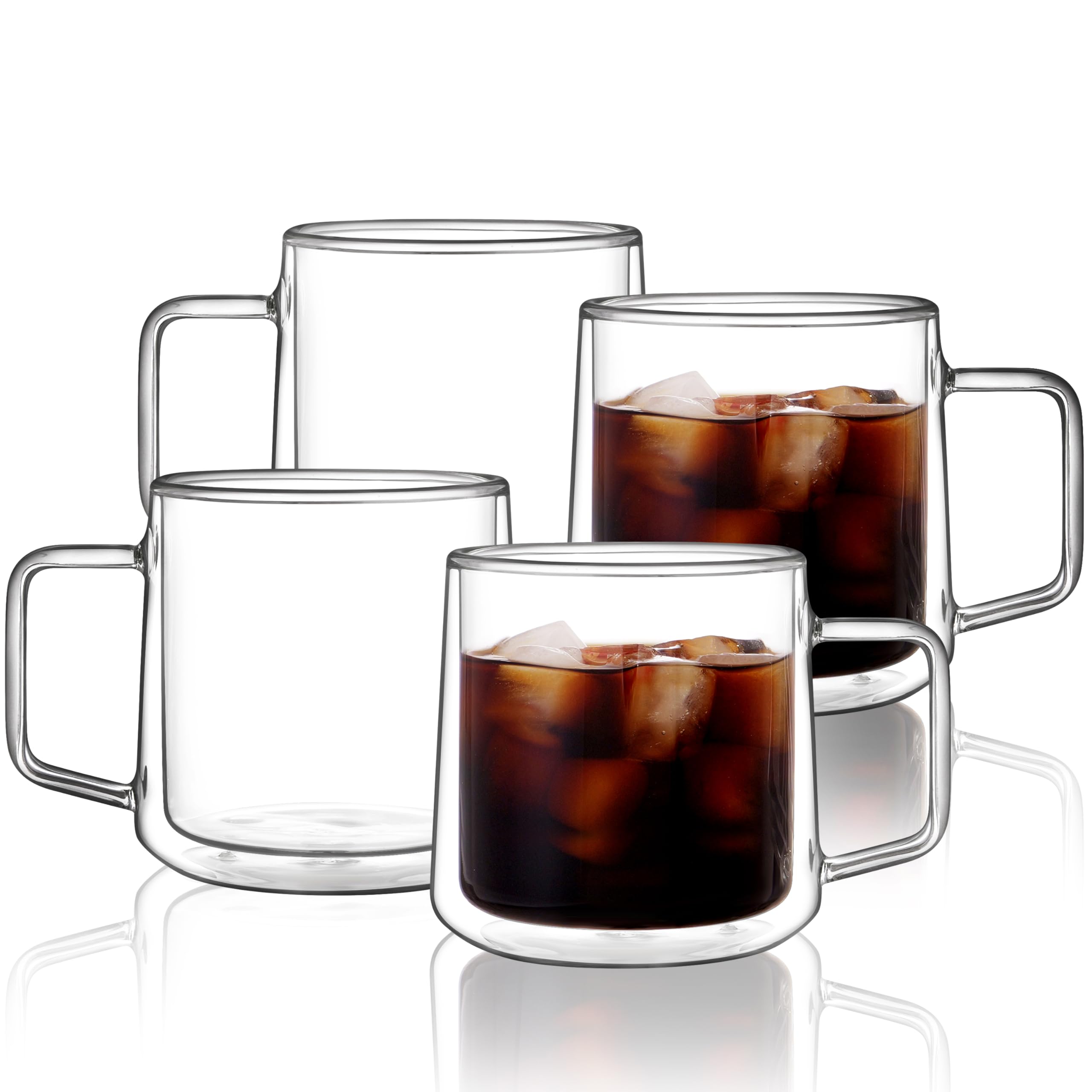 Amazon.com | CNGLASS 15oz(4-pack) Double Walled Glass Coffee Mugs