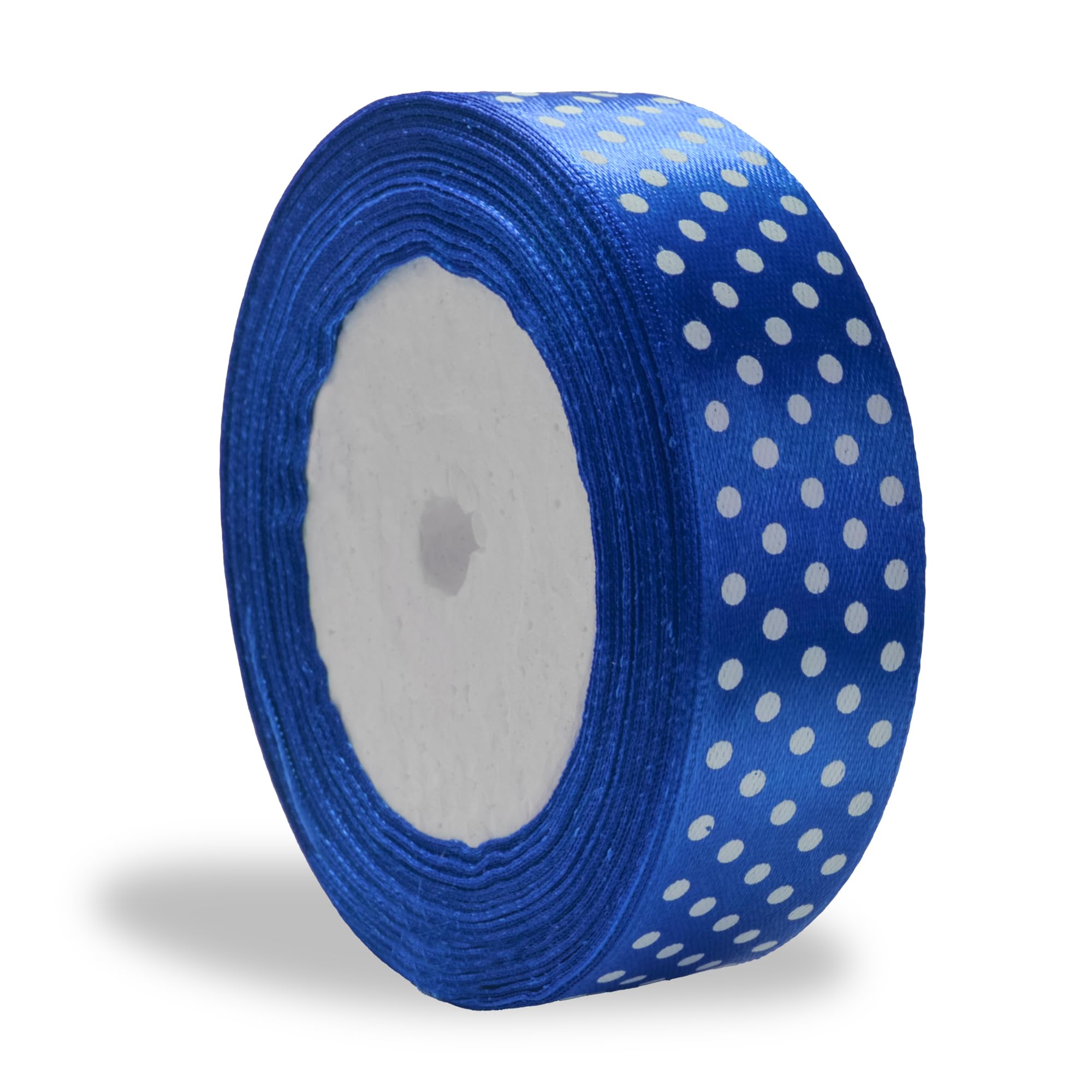 Dark Blue Satin Ribbon with White Polka Dots 1 Inch Blue Double Face Satin Ribbon Roll 25 Yards for Gift Wrap Baby Shower Wedding Christmas Party Decoration Floral Bouquet Craft Invitation Card
