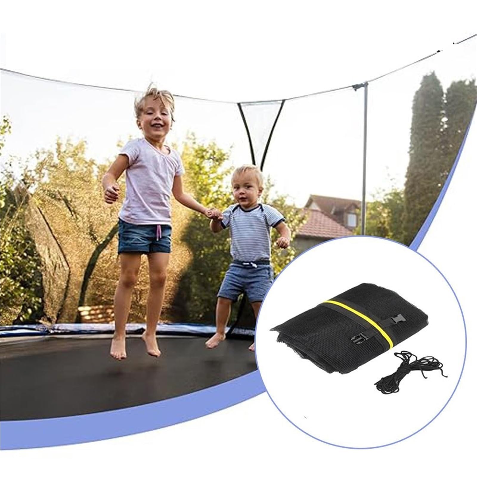 Wymienna siatka zabezpieczająca trampolinę, trwała obudowa na 6/8 biegunów pasuje do okrągłych ram 182.9 cm/243.8 cm/304.8 cm, uniwersalne rozwiązanie bezpieczeństwa trampoliny, zwiększona ochrona