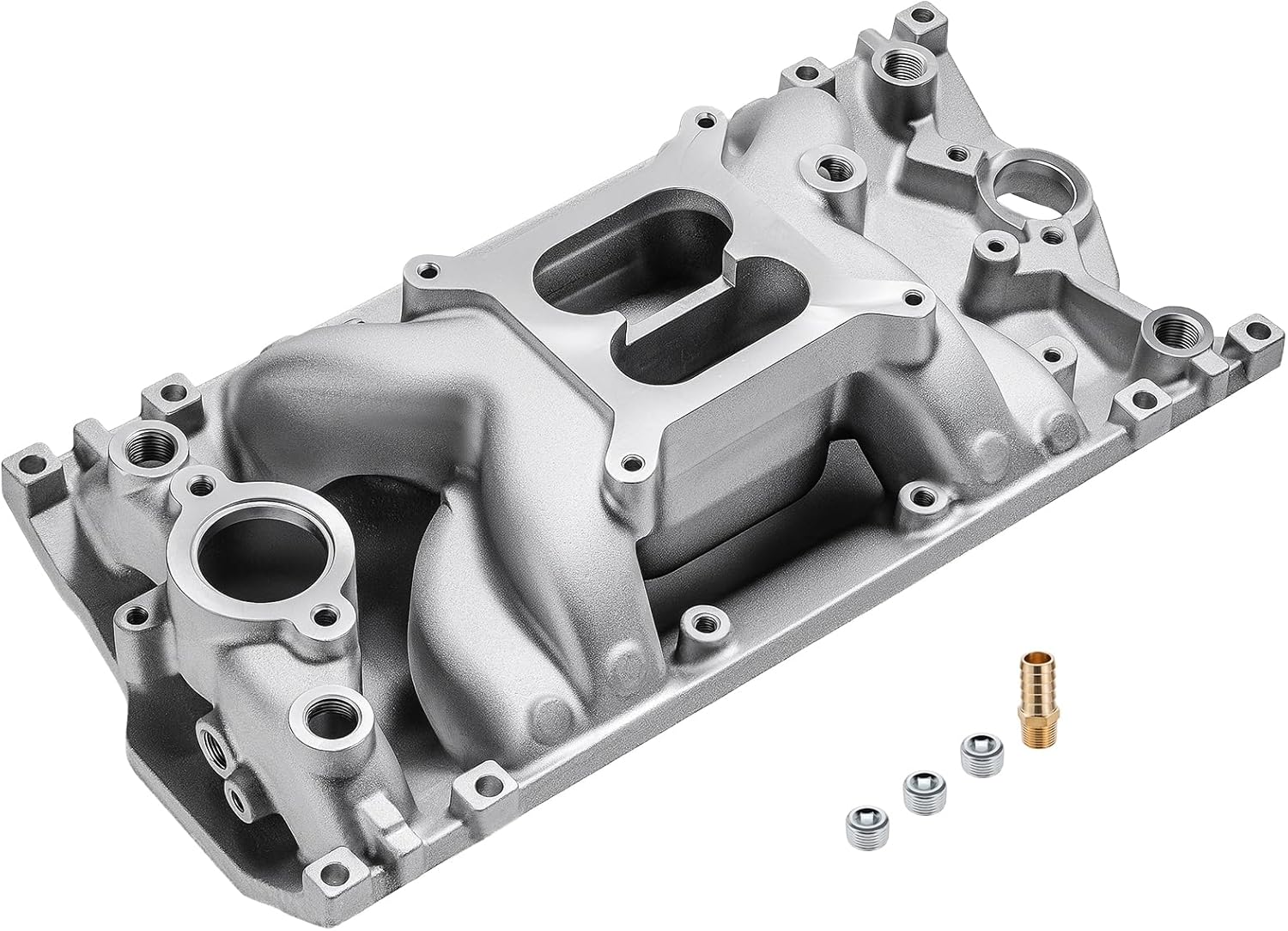 2028 7516 52028 Intake Manifold Aluminum Performance Dual Plane Air Gap Compatible with Chevy Vortec 1996-up SBC 283 307 350 327 Engine 1500-6500 RPM, Silver