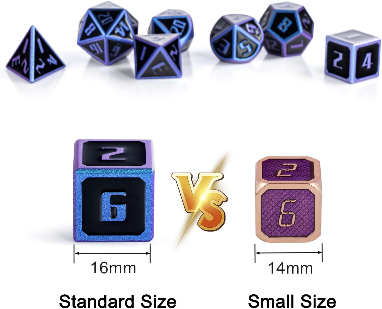 16mm Metal Dice Set D&D, Chameleon DND Polyhedral Dice with Metal Case and Velvet Bag for Playing Tabletop Roleplay Games Dungeons and Dragons by ALLCOLORED