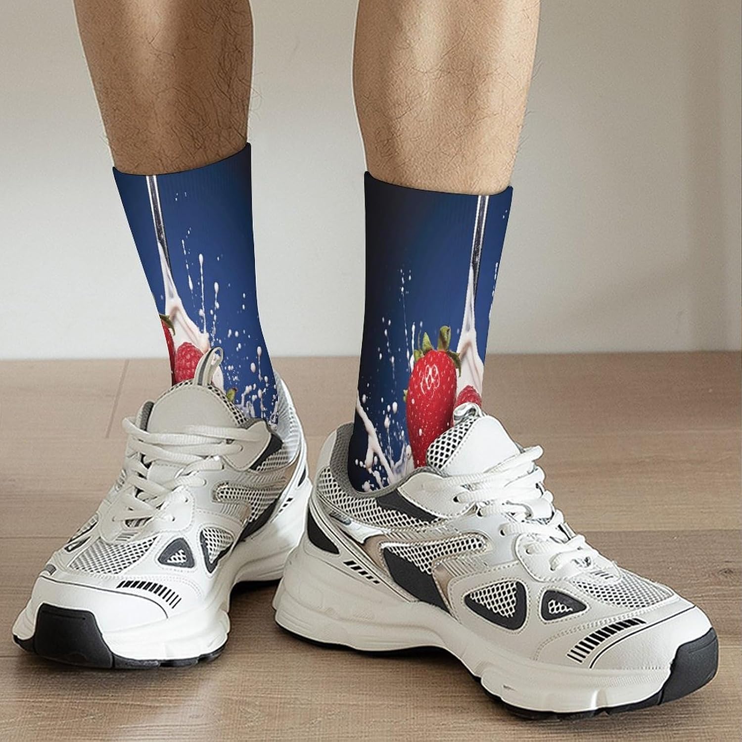 Fruit in Spoon Crew Sock High Stocking Grippy Socks | Socks for Men & Women,Stockings-Long Thin Tube Sports, Breathable Soft Athletic for Nurses,Travel