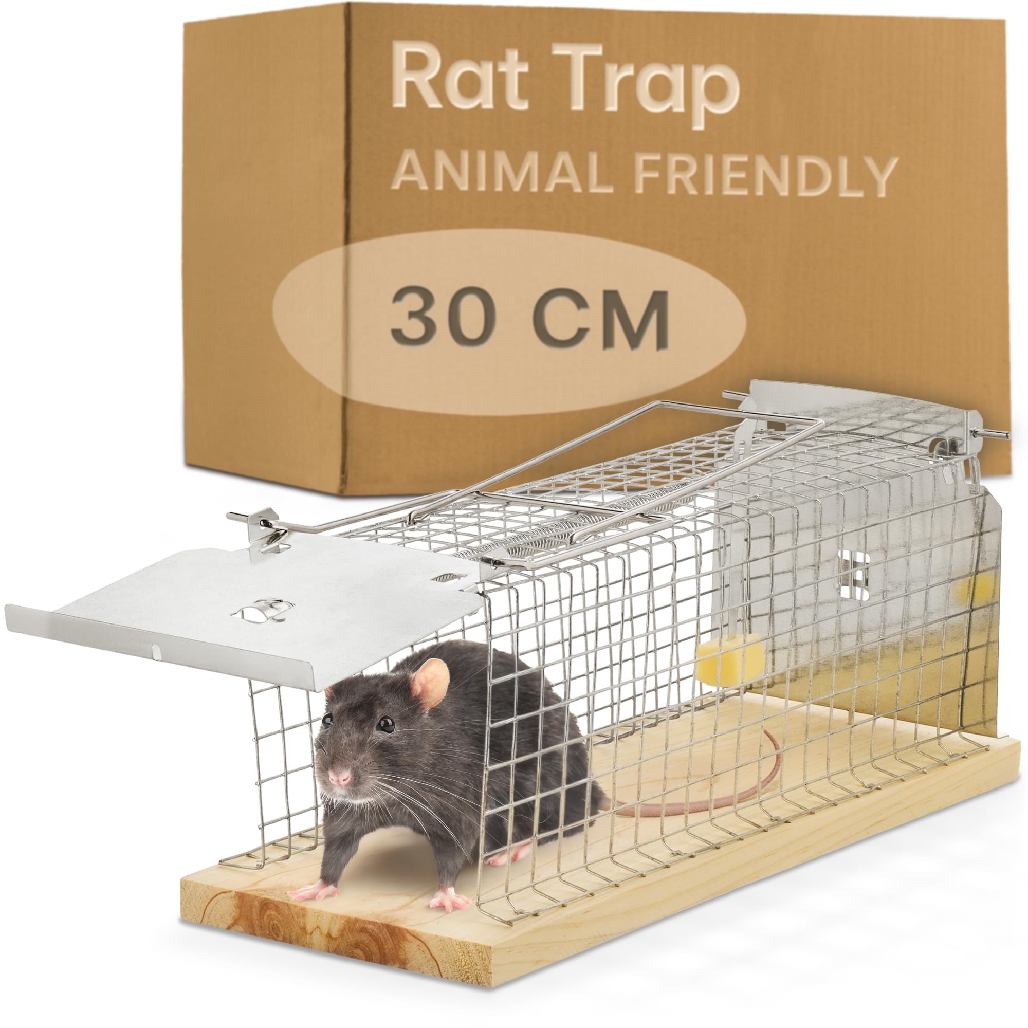 Praknu Rat Traps 30cm - Live Trap made of FSC® Wood - Animal Friendly & Reusable - Ready for immediate use - For rats & mice