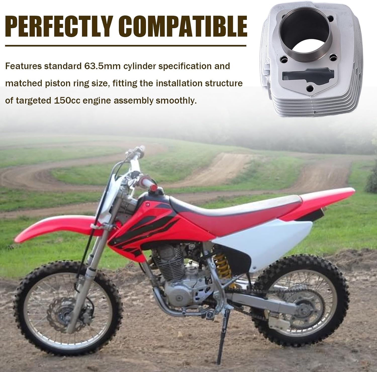 150cc 63.5mm Cylinder Piston Ring Gasket Kit Fit for Honda CRF150F CRF 150 F 2003-2005, Engine Repair Parts Replacement for Dirt Bike Motorcycle